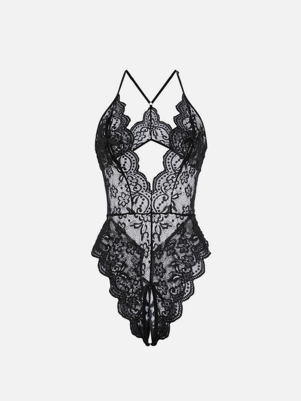 Black Lace Halter Teddy Bodysuit